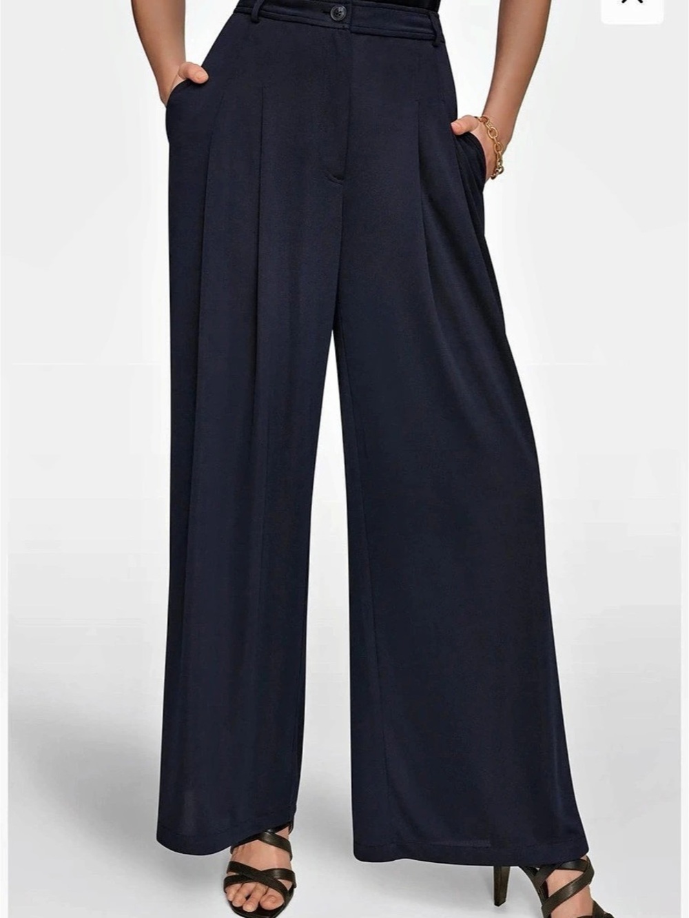 Donna Karan New York Mid-Rise Pleated Wide-Leg Suit Pant Blue 16